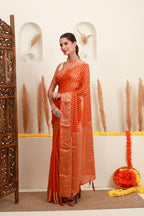 Orange Gold Polka Traditional Saree