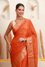 Orange Gold Polka Traditional Saree