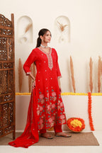 Pink Frock-Style Floral Embroidered Kurta Set with Dupatta