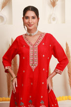 Pink Frock-Style Floral Embroidered Kurta Set with Dupatta