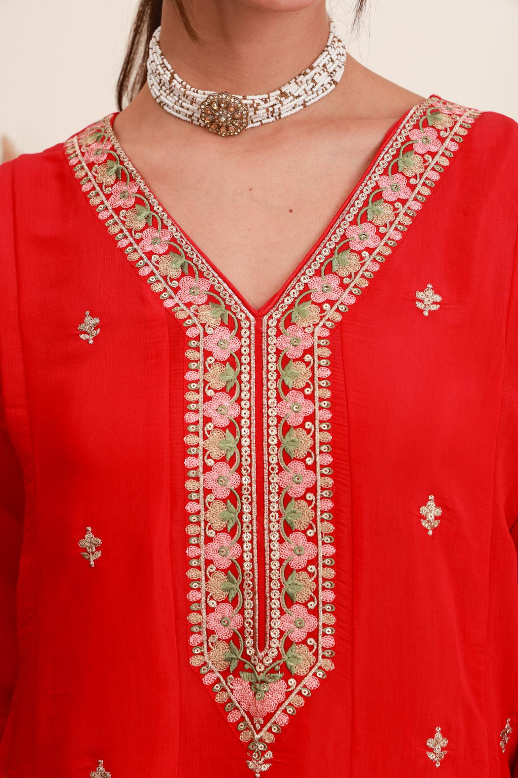 Pink Frock-Style Floral Embroidered Kurta Set with Dupatta