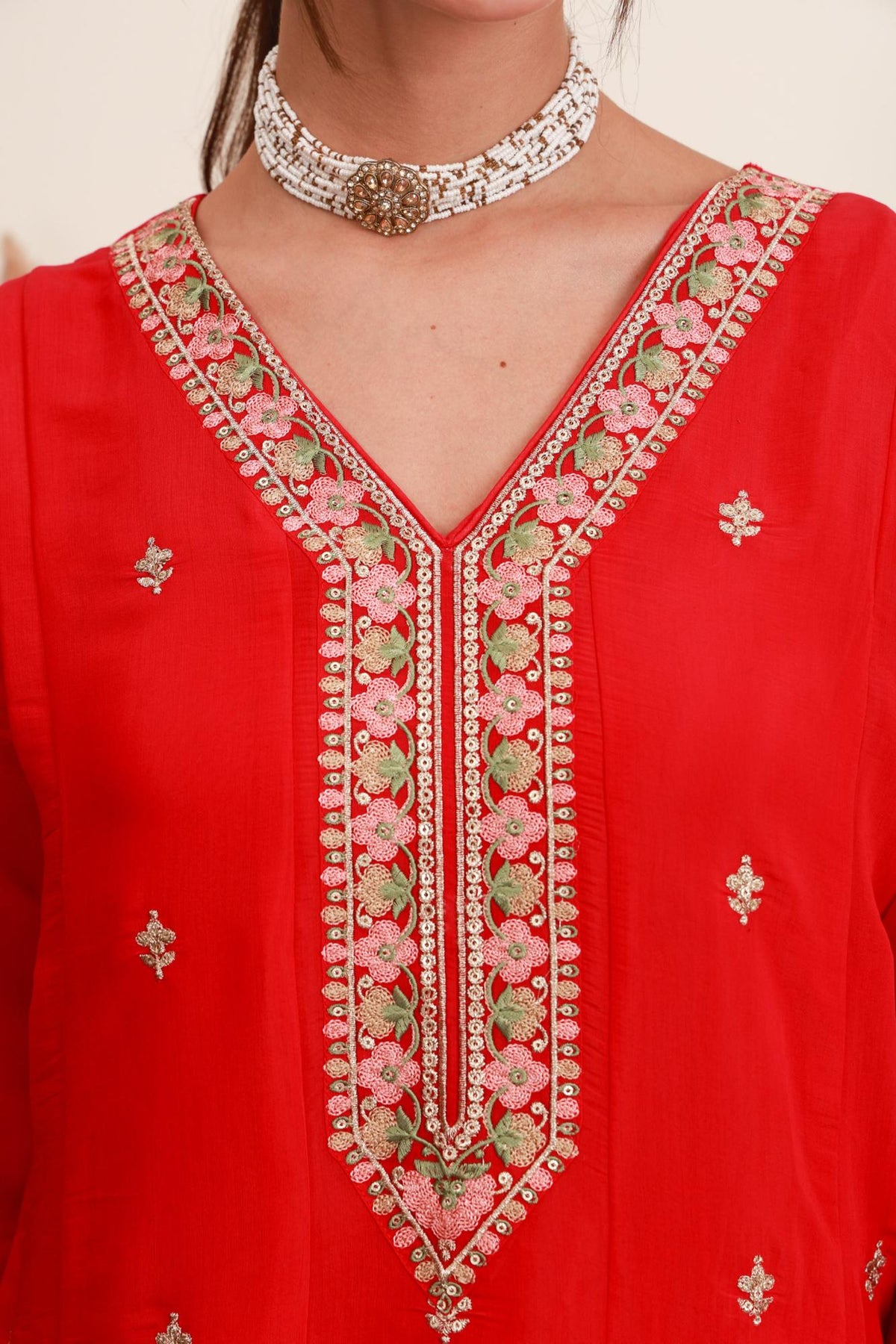 Pink Frock-Style Floral Embroidered Kurta Set with Dupatta