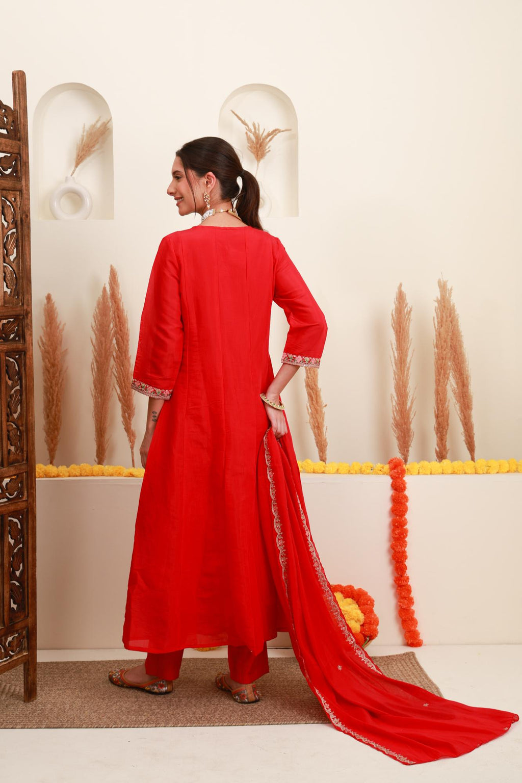 Pink Frock-Style Floral Embroidered Kurta Set with Dupatta