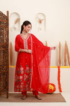 Pink Frock-Style Floral Embroidered Kurta Set with Dupatta