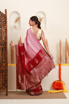 Pink and Wine Traditional Brocade-Style Saree