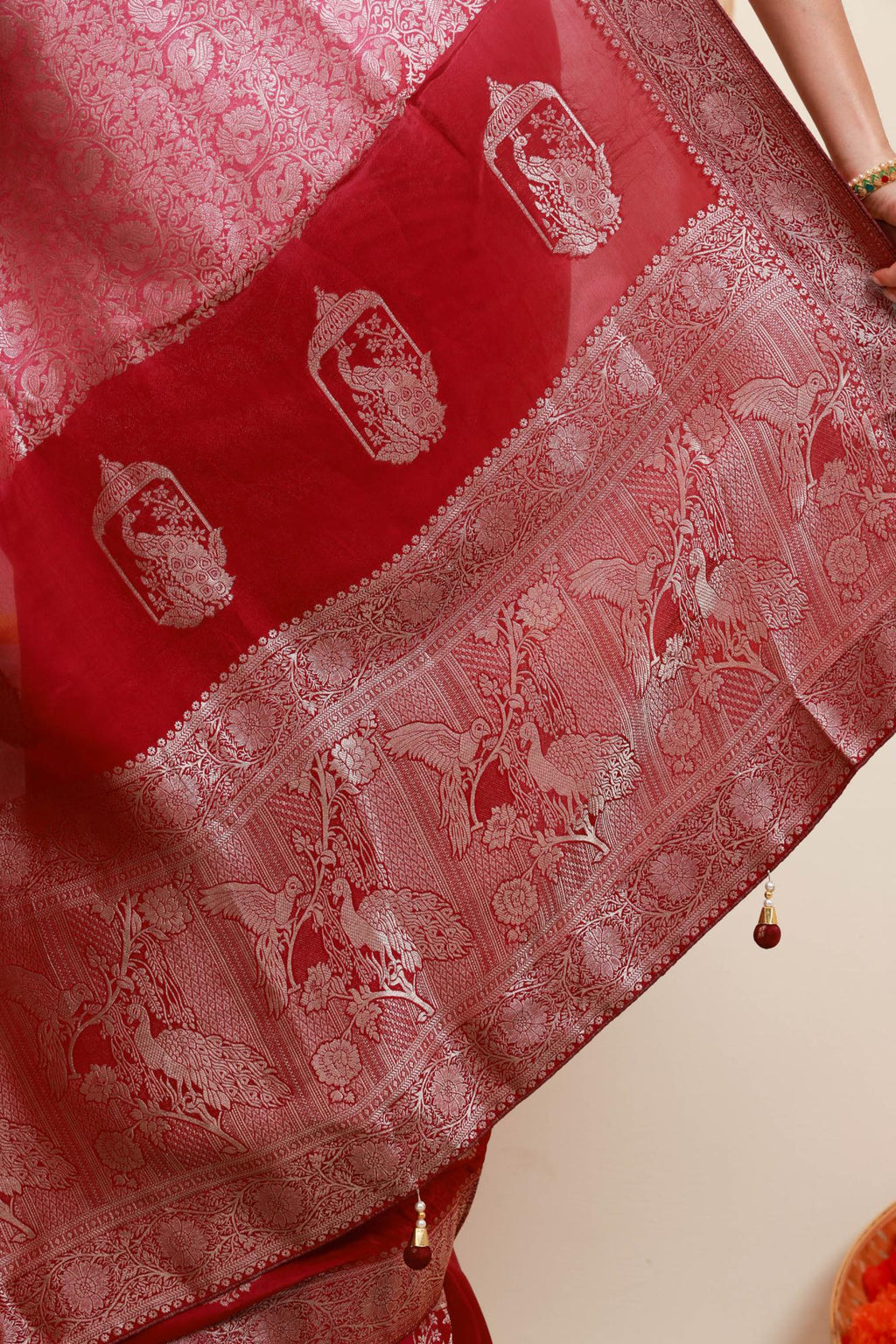 Pink and Wine Traditional Brocade-Style Saree