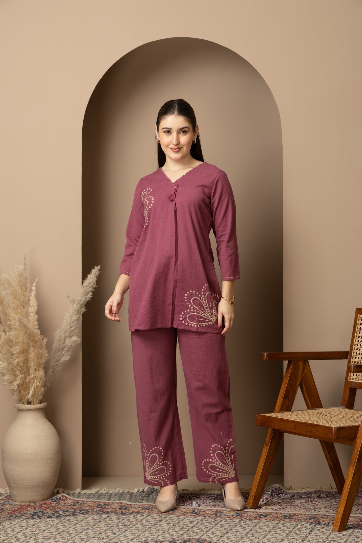 Plum Purple Embellished Co-Ord Set Korner Front Look 