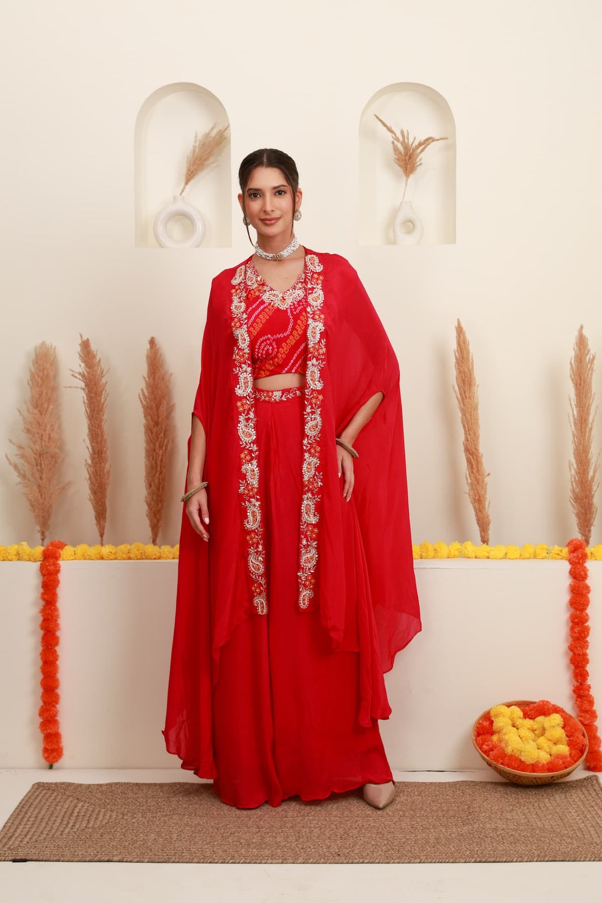 Rani embroidered Indo-Western sharara set for women with matching shrug