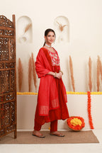Red Embroidered Anarkali Suit Set with Dupatta