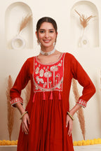 Red Embroidered Anarkali Suit Set with Dupatta