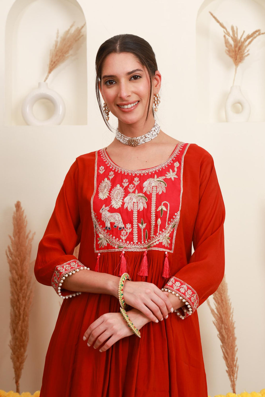 Red Embroidered Anarkali Suit Set with Dupatta
