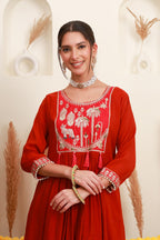 Red Embroidered Anarkali Suit Set with Dupatta