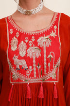 Red Embroidered Anarkali Suit Set with Dupatta