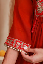 Red Embroidered Anarkali Suit Set with Dupatta