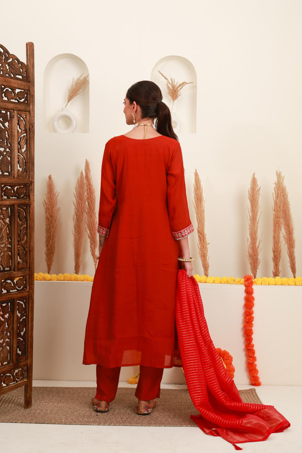 Red Embroidered Anarkali Suit Set with Dupatta