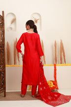 Red Floral Embroidered Kurta Set with Dupatta