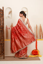 Red Gold Floral Banarasi-Style Saree