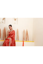 Red Gold Floral Banarasi-Style Saree