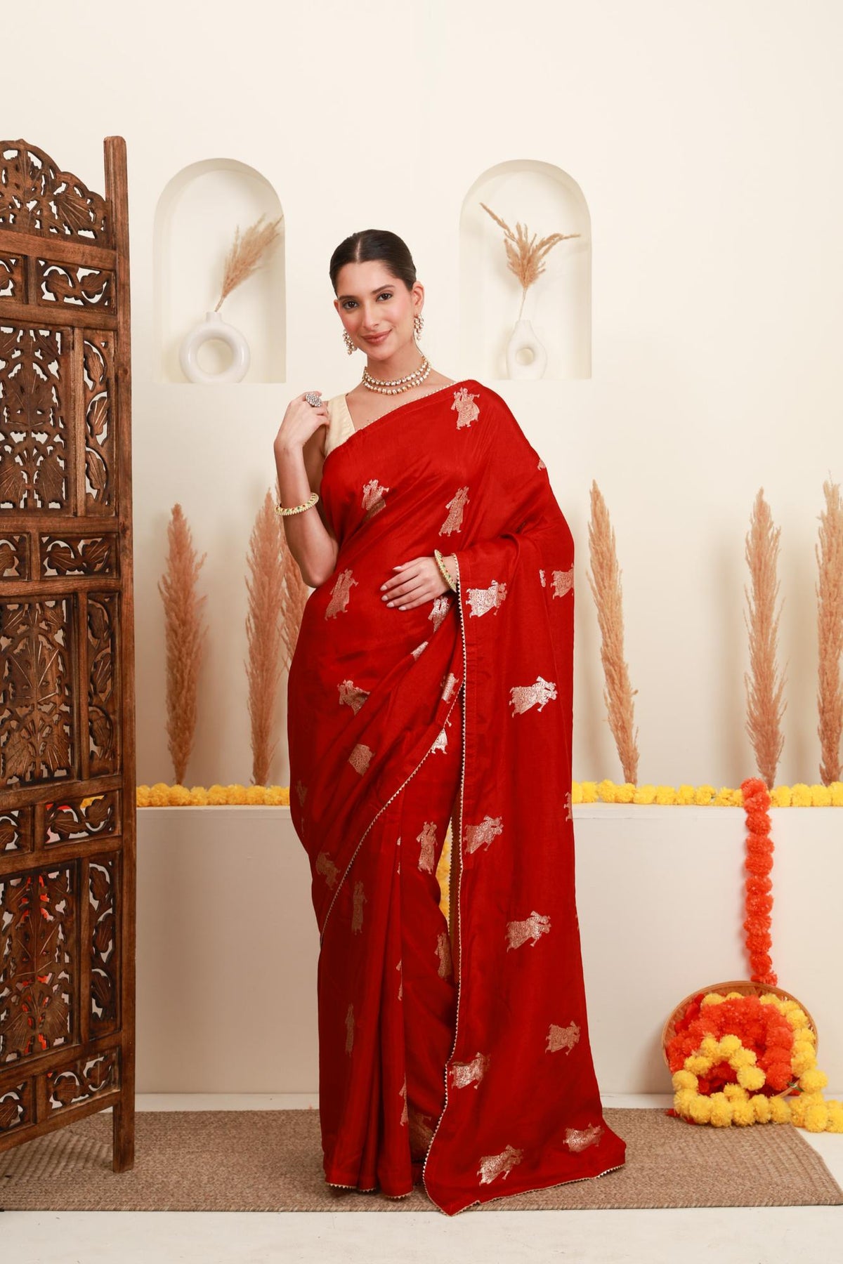Red Gold Traditional Motif Saree