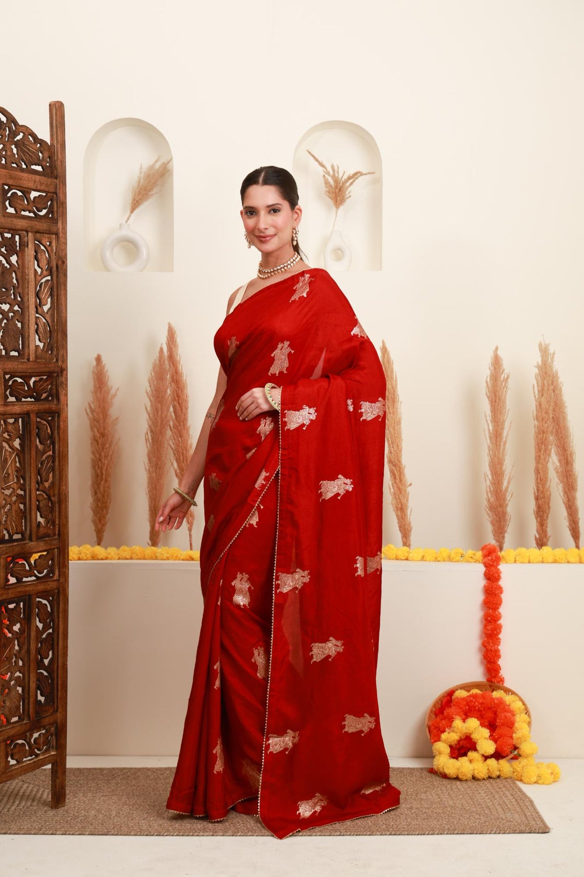 Red Gold Traditional Motif Saree