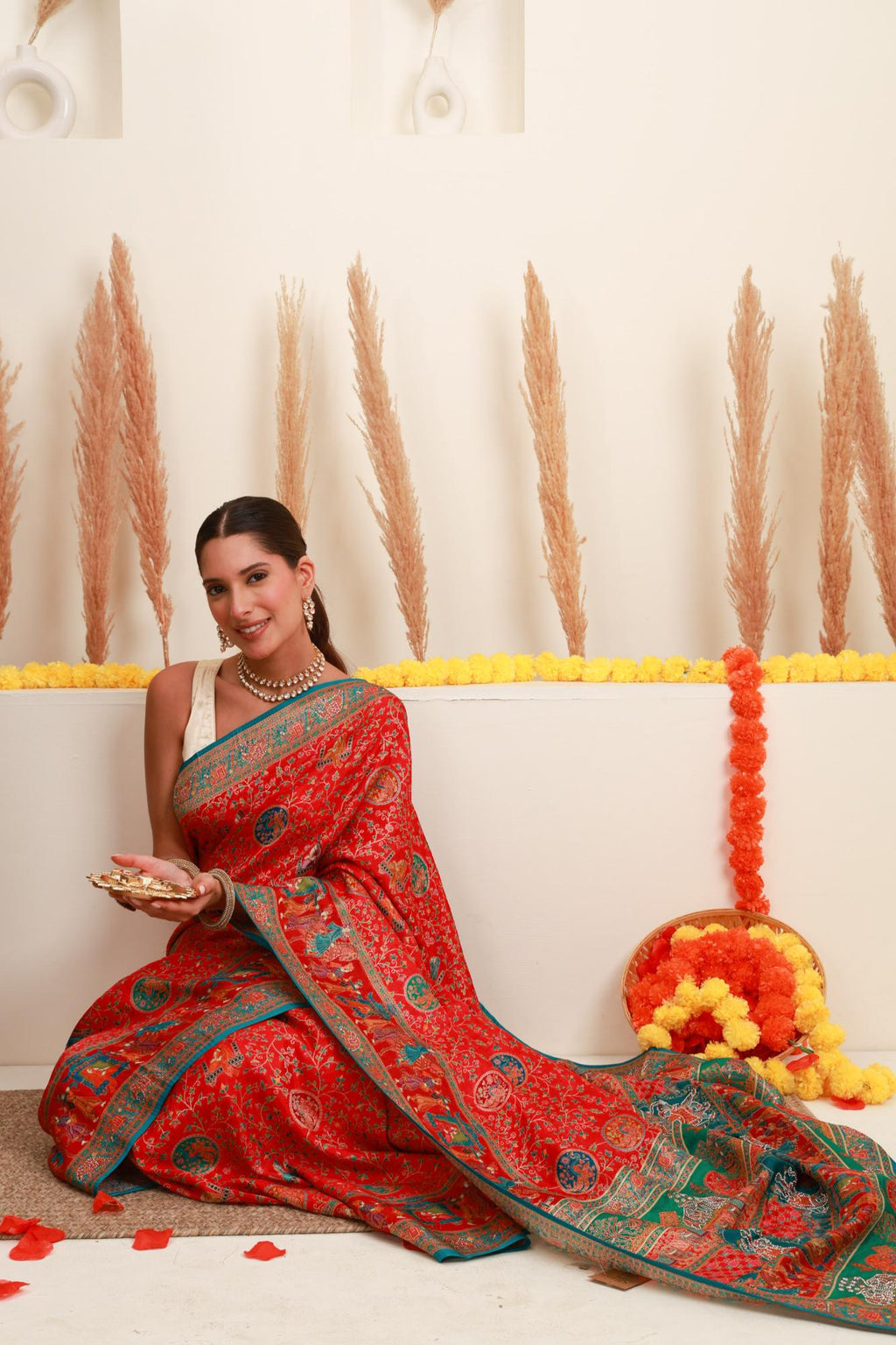 Red Multicolour Traditional Printed Saree
