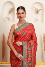 Red Multicolour Traditional Printed Saree