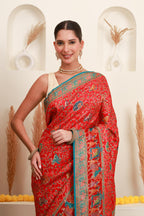 Red Multicolour Traditional Printed Saree
