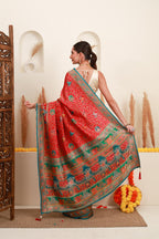 Red Multicolour Traditional Printed Saree