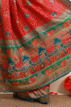 Red Multicolour Traditional Printed Saree
