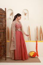 Rose Pink Embroidered Cape Set for Women