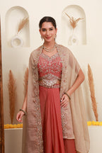 Rose Pink Embroidered Cape Set for Women