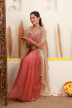 Rose Pink Embroidered Cape Set for Women