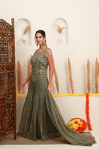 Sage Green Embroidered Sharara-Style Set with Dupatta