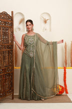 Sage Green Embroidered Sharara-Style Set with Dupatta