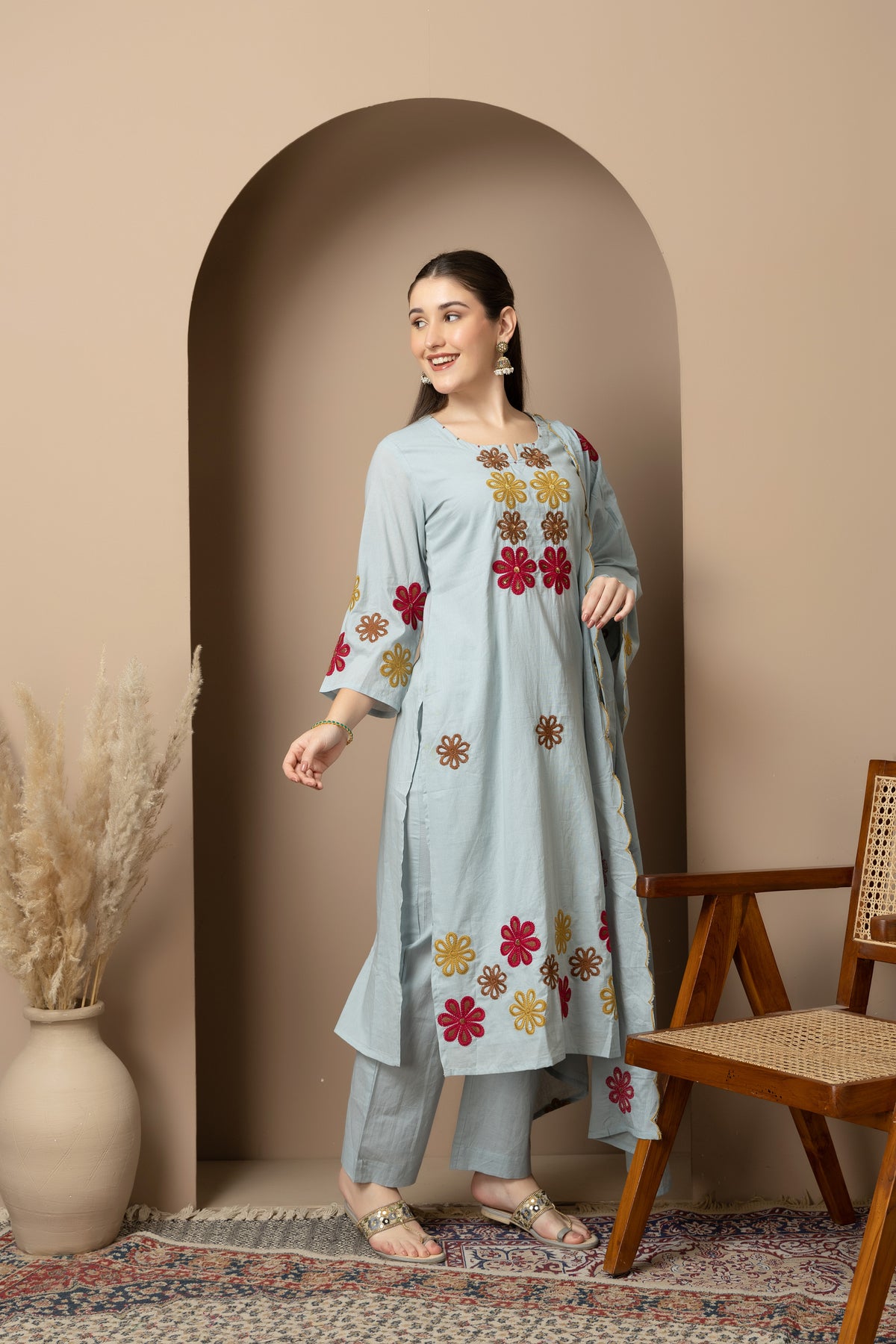 Sky Blue Embroidered 3-Piece  Left Ful