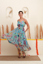Sky Blue Multicolour Floral Dress