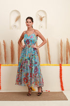 Sky Blue Multicolour Floral Dress