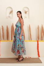 Sky Blue Multicolour Floral Dress