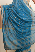 Teal Blue Gold Embellished Saree