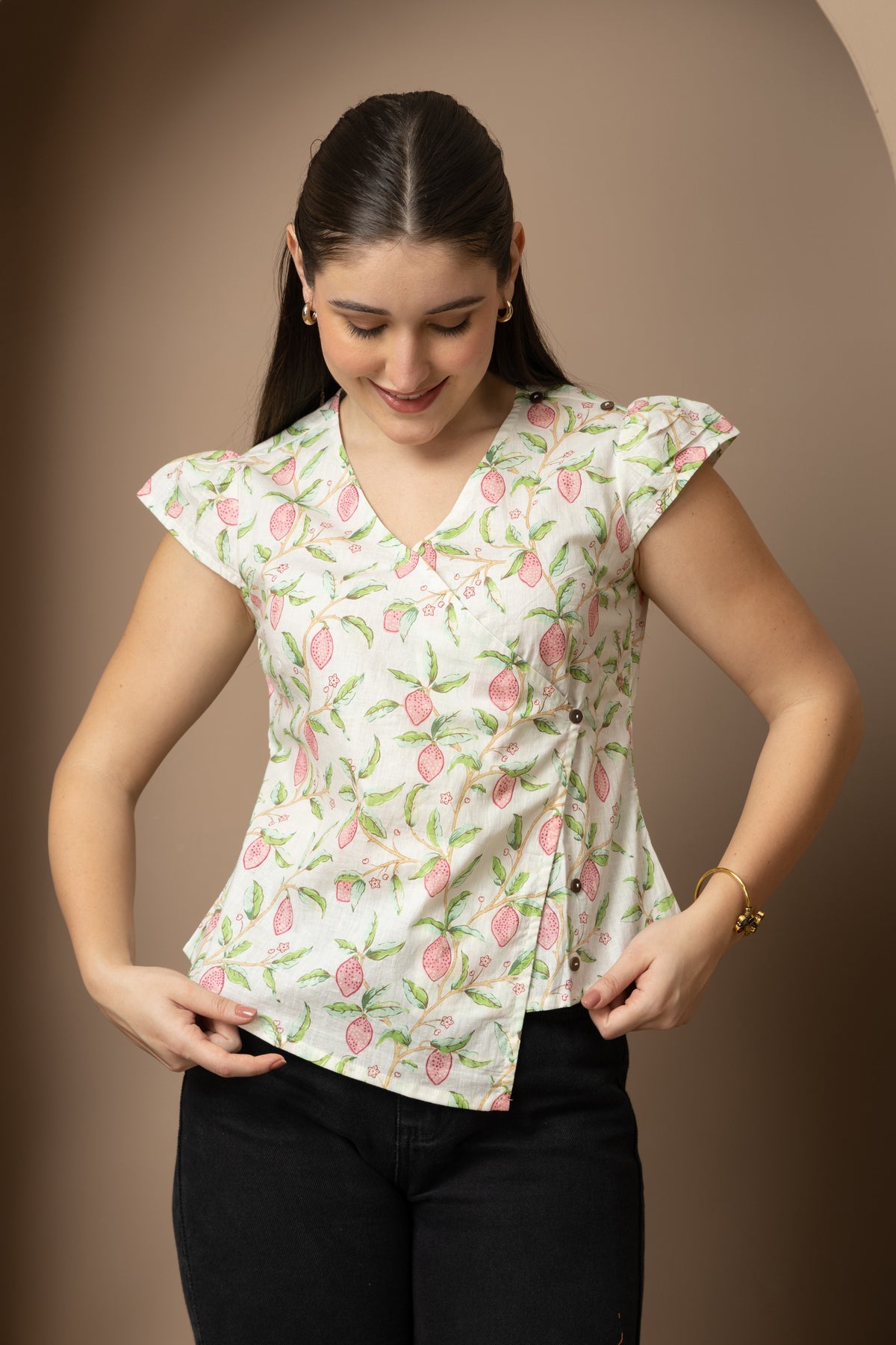 White Floral Wrap Top Front