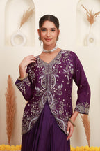 Wine purple embroidered kurta palazzo set for women with floral embroidery10