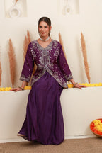 Wine purple embroidered kurta palazzo set for women with floral embroidery2