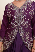 Wine purple embroidered kurta palazzo set for women with floral embroidery4