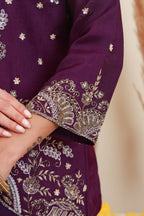 Wine purple embroidered kurta palazzo set for women with floral embroidery5