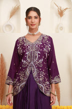 Wine purple embroidered kurta palazzo set for women with floral embroidery6