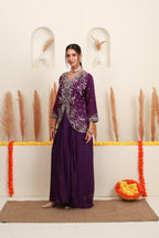 Wine purple embroidered kurta palazzo set for women with floral embroidery8