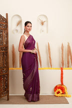 Wine Purple Silver Embellished Saree