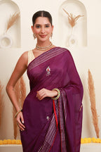 Wine Purple Silver Embellished Saree