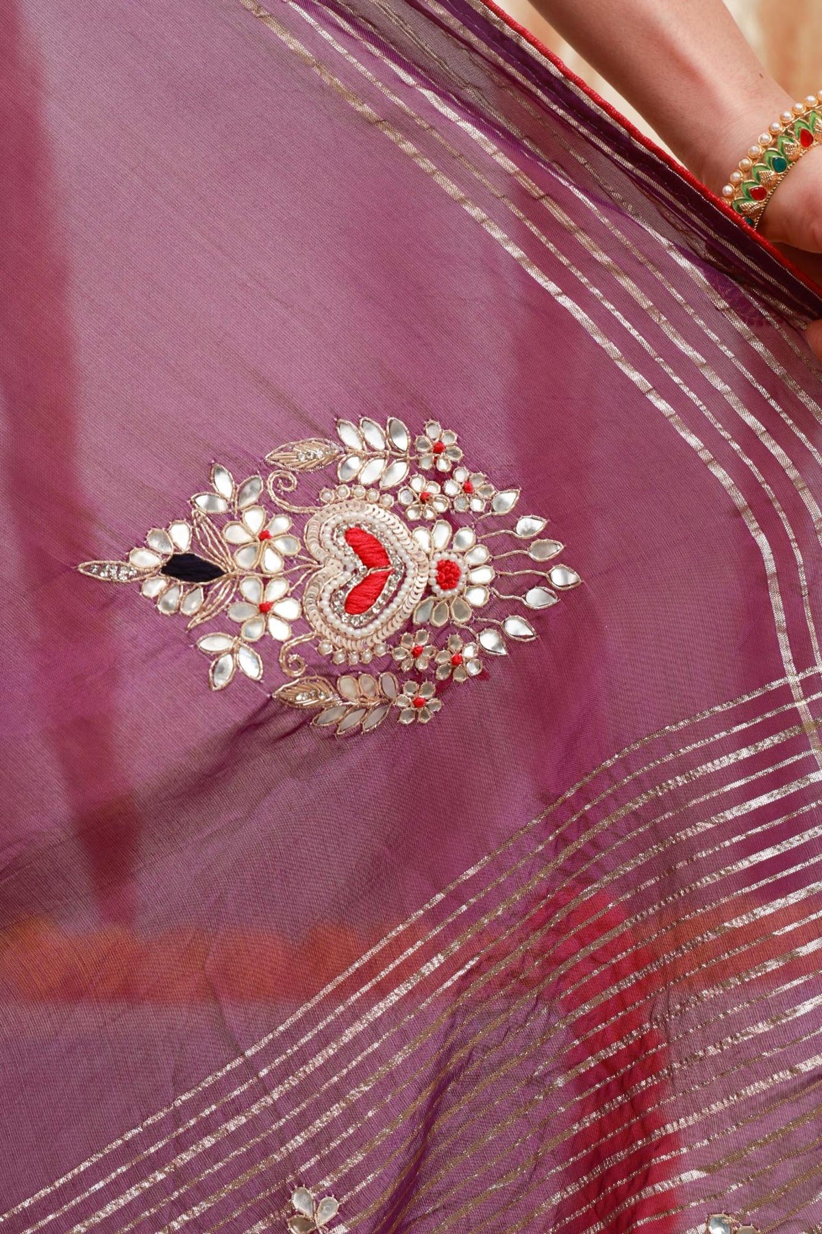 Wine Purple Silver Embellished Saree