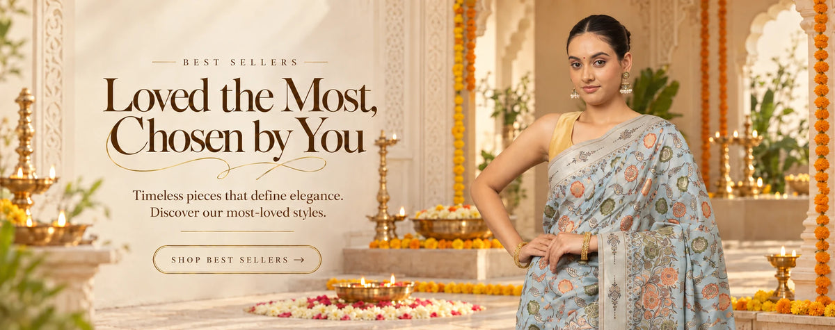 Best Sellers. Loved the Most, Chosen by You. Timeless pieces that define elegance. Discover our most-loved styles. Shop Best Sellers. Powder blue floral linen saree.